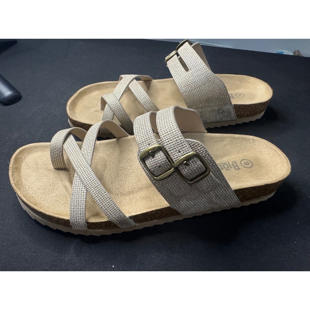 Bjorndal Sami Gold Metallic Multi Strap Buckle Cork Footbed Sandals Womens 9 M - Picture 2 of 4